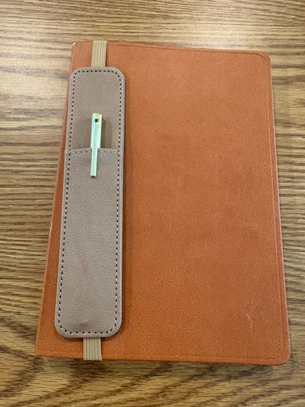 Papyrus leather journal with lines and pen, Gold ribbon, Pages edged in gold